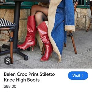 Red Croc Print Stilletto Knee High Boots